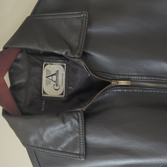 Faux Leather Jacket A Collezioni Mens Black Biker Sport Zip - Picture 2 of 8